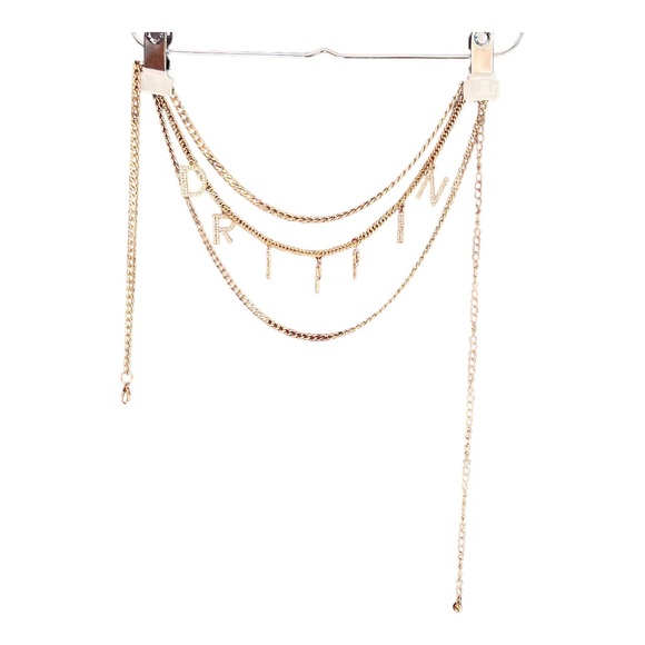 Unbranded "DRIPPIN" goldtone rhinestone chain belt - Picture 1 of 4